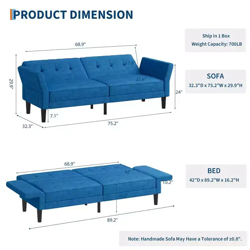 Divano letto futon 89, divano letto convertibile con schienale e braccioli regolabili, divano letto futon moderno