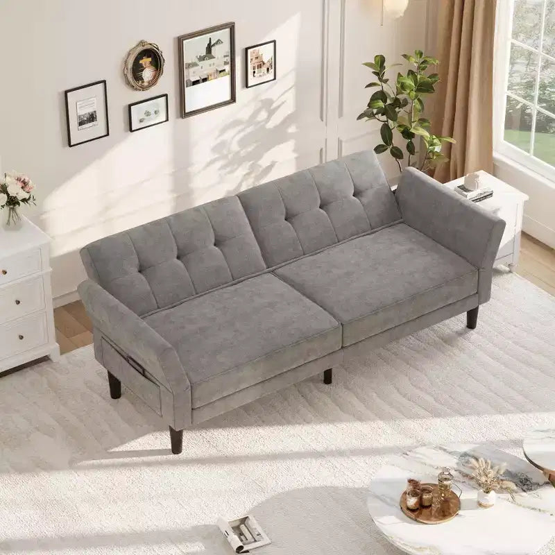 Divano letto futon 89, divano letto convertibile con schienale e braccioli regolabili, divano letto futon moderno