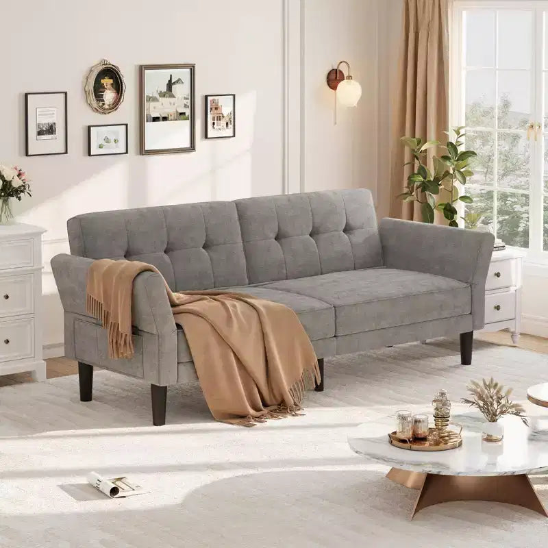 Divano letto futon 89, divano letto convertibile con schienale e braccioli regolabili, divano letto futon moderno