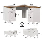 Scrivania direzionale a L (60) Scrivania ad angolo da ufficio in stile rustico con cassetti portadocumenti e mobiletto contenitore regolabile, ideale per l'ufficio di casa o lo studio