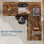 Scrivania direzionale a L (60) Scrivania ad angolo da ufficio in stile rustico con cassetti portadocumenti e mobiletto contenitore regolabile, ideale per l'ufficio di casa o lo studio