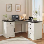 Scrivania direzionale a L (60) Scrivania ad angolo da ufficio in stile rustico con cassetti portadocumenti e mobiletto contenitore regolabile, ideale per l'ufficio di casa o lo studio