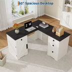 Scrivania direzionale a L (60) Scrivania ad angolo da ufficio in stile rustico con cassetti portadocumenti e mobiletto contenitore regolabile, ideale per l'ufficio di casa o lo studio