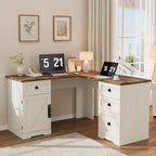Scrivania direzionale a L (60) Scrivania ad angolo da ufficio in stile rustico con cassetti portadocumenti e mobiletto contenitore regolabile, ideale per l'ufficio di casa o lo studio