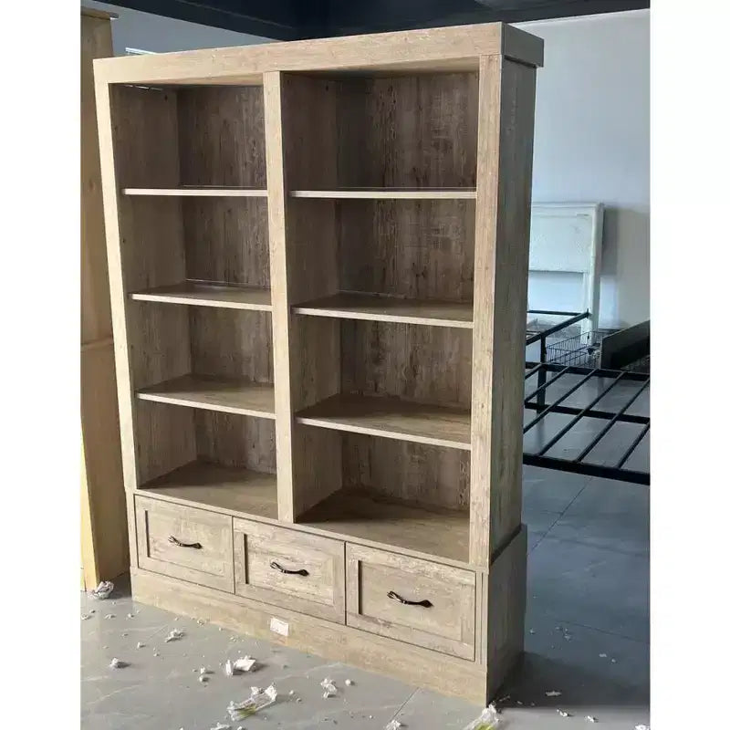 1 Carton-Packed Double-Row 3-Drawer Bookcase, Made of PB + MDF Boards