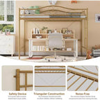 Letto a soppalco singolo con scaletta e sponda di sicurezza completa, letto a soppalco singolo in metallo resistente con capacità di carico di 180 kg, salvaspazio
