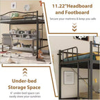 Letto a soppalco singolo con scaletta e sponda di sicurezza completa, letto a soppalco singolo in metallo resistente con capacità di carico di 180 kg, salvaspazio