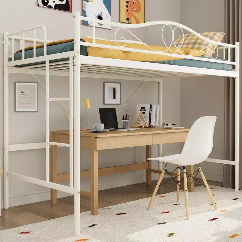 Letto a soppalco singolo con scaletta e sponda di sicurezza completa, letto a soppalco singolo in metallo resistente con capacità di carico di 180 kg, salvaspazio