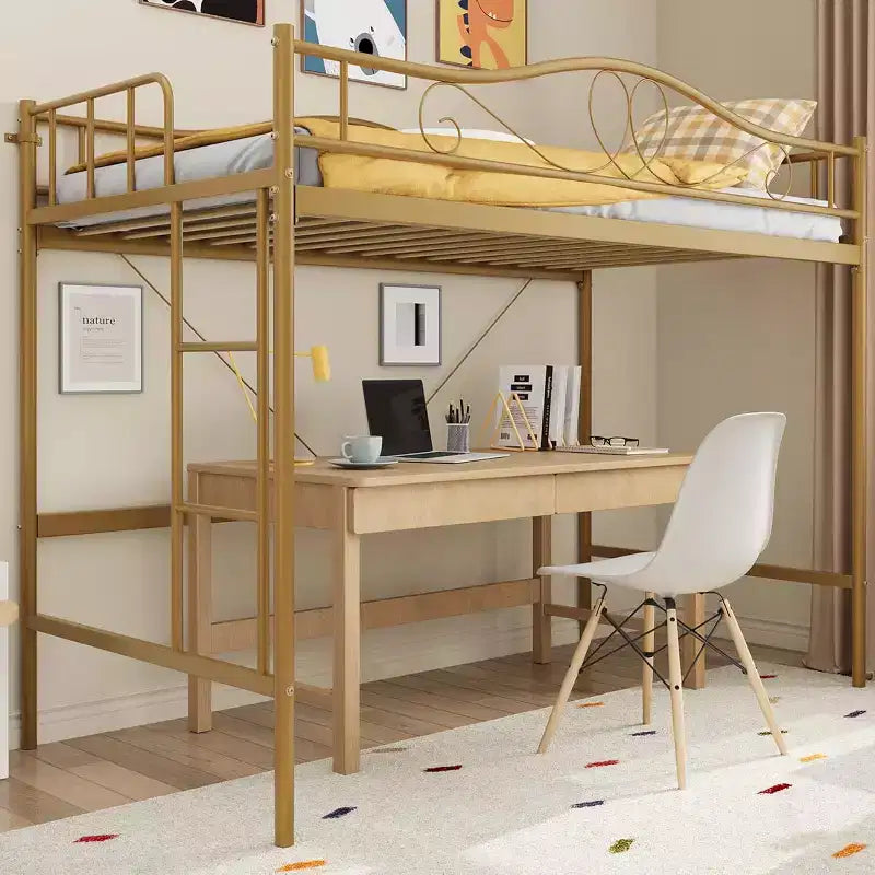 Letto a soppalco singolo con scaletta e sponda di sicurezza completa, letto a soppalco singolo in metallo resistente con capacità di carico di 180 kg, salvaspazio