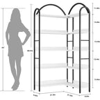 Libreria ad Angolo Industriale, Scaffale a 5 Ripiani a L, Libreria ad Angolo Arcata con Struttura in Metallo, Libreria Grande per Soggiorno e Camera da Letto