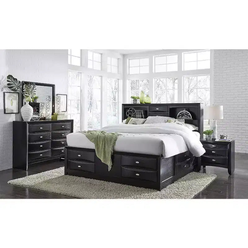 Specchio nero con elegante cornice in legno, grande specchio moderno per comò da camera da letto o da parete