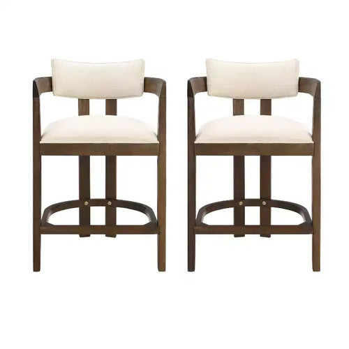 Christopher Knight Home Set of 2 26" Ethan Upholstered Rubberwood Counter Height Barstools Walnut