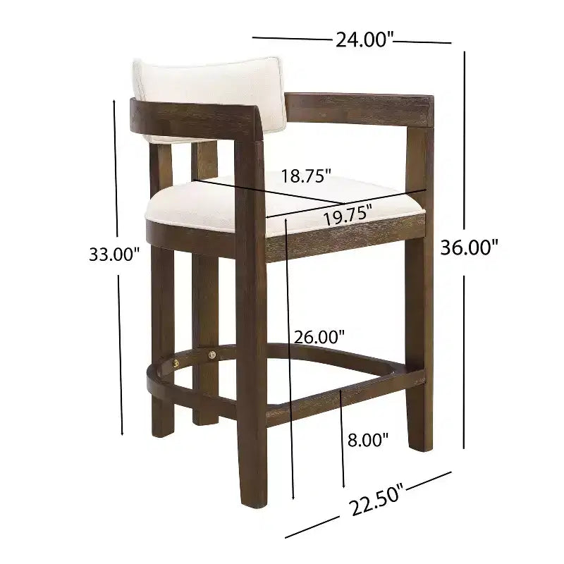 2 Sgabelli da bar Ethan rivestiti in legno di gomma da 26" con altezza da bancone color noce