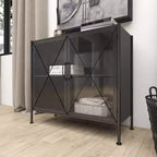 Armadietto industriale in metallo nero: nessun assemblaggio richiesto, telaio in ferro, design a traforo, include ferramenta antiribaltamento