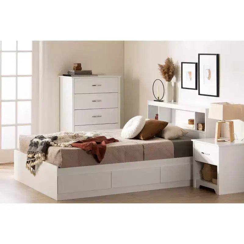 Testata con libreria Full Fusion Bianco Puro - Truciolare laminato, 5 anni di garanzia