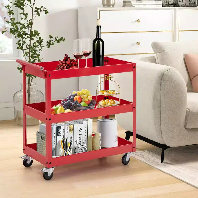 Carrello di servizio con ruote a 3 ripiani, in metallo, capacità 150 kg