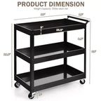 Carrello di servizio con ruote a 3 ripiani, in metallo, capacità 150 kg