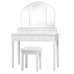 Specchiera da trucco Sgabello Grande specchio a tre ante illuminato Cassettiera a 6 cassetti Bianco/Nero