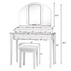 Specchiera da trucco Sgabello Grande specchio a tre ante illuminato Cassettiera a 6 cassetti Bianco/Nero