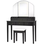 Specchiera da trucco Sgabello Grande specchio a tre ante illuminato Cassettiera a 6 cassetti Bianco/Nero