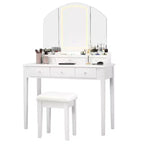 Specchiera da trucco Sgabello Grande specchio a tre ante illuminato Cassettiera a 6 cassetti Bianco/Nero