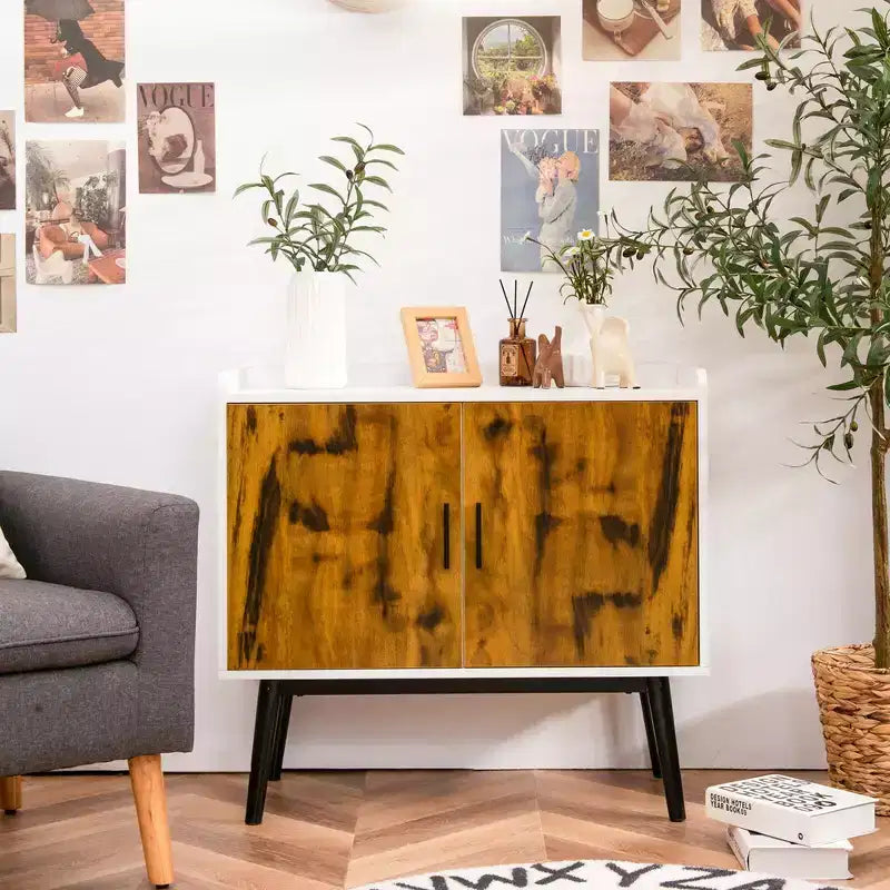 Credenza Buffet Contenitore con 2 Ante e Gambe in Metallo Mobiletto 81 cm