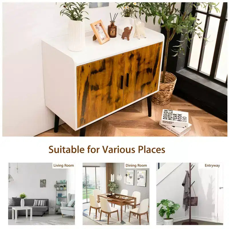 Credenza Buffet Contenitore con 2 Ante e Gambe in Metallo Mobiletto 81 cm