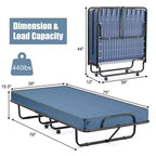 Letto pieghevole con materasso in memory foam lettino portatile per ospiti, blu marino, Made in Italy