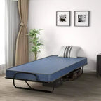 Letto pieghevole con materasso in memory foam lettino portatile per ospiti, blu marino, Made in Italy