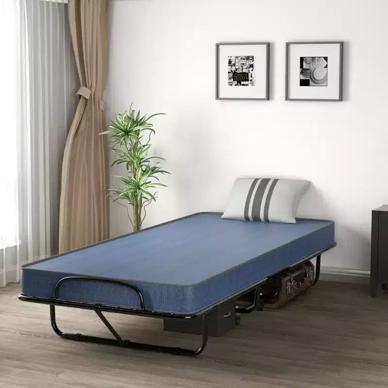 Letto pieghevole con materasso in memory foam lettino portatile per ospiti, blu marino, Made in Italy