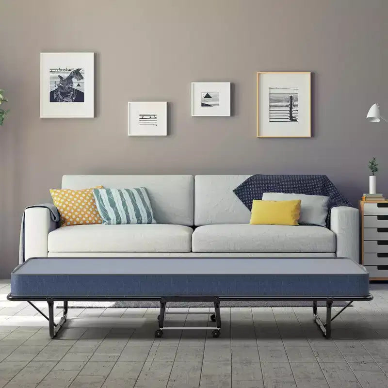 Letto pieghevole con materasso in memory foam lettino portatile per ospiti, blu marino, Made in Italy