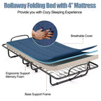 Letto pieghevole con materasso in memory foam lettino portatile per ospiti, blu marino, Made in Italy