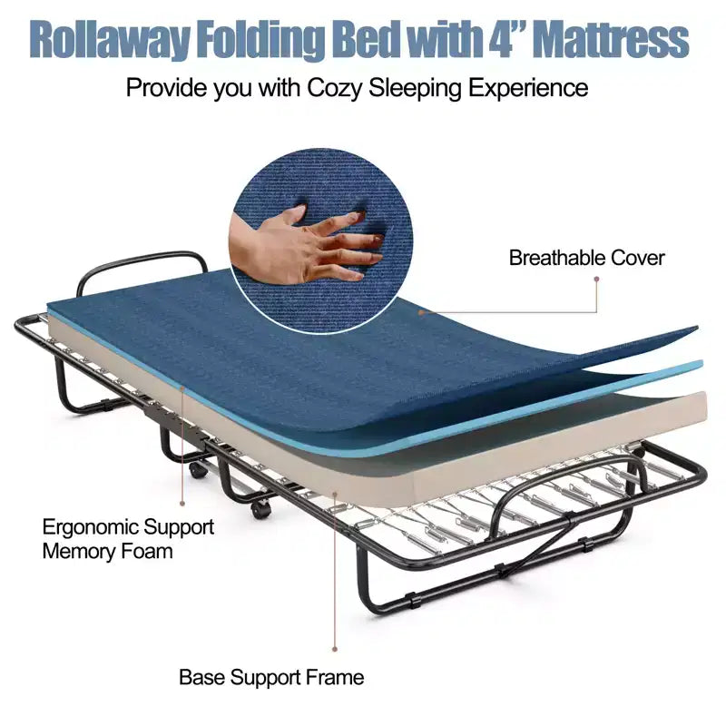 Letto pieghevole con materasso in memory foam lettino portatile per ospiti, blu marino, Made in Italy
