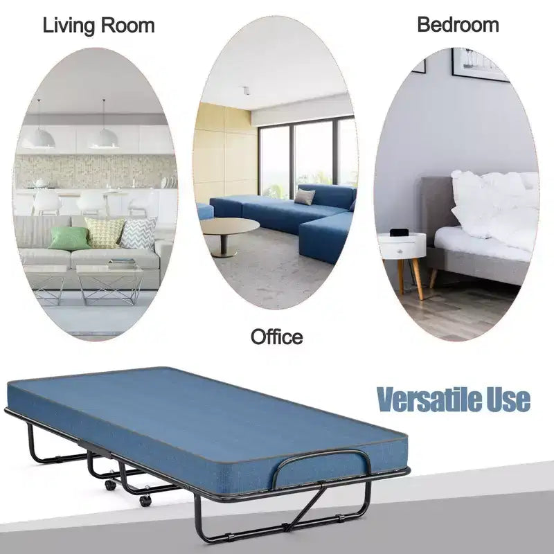 Letto pieghevole con materasso in memory foam lettino portatile per ospiti, blu marino, Made in Italy