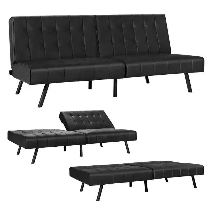 Futon Divano Letto in Ecopelle Convertibile Pieghevole per Soggiorno Bianco/Nero/Grigio