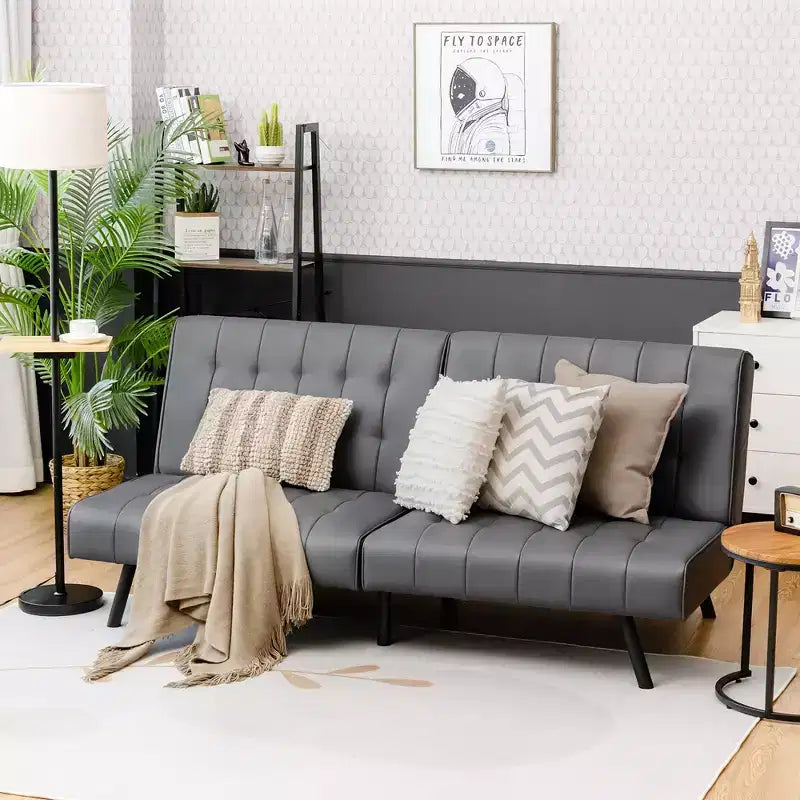 Futon Divano Letto in Ecopelle Convertibile Pieghevole per Soggiorno Bianco/Nero/Grigio