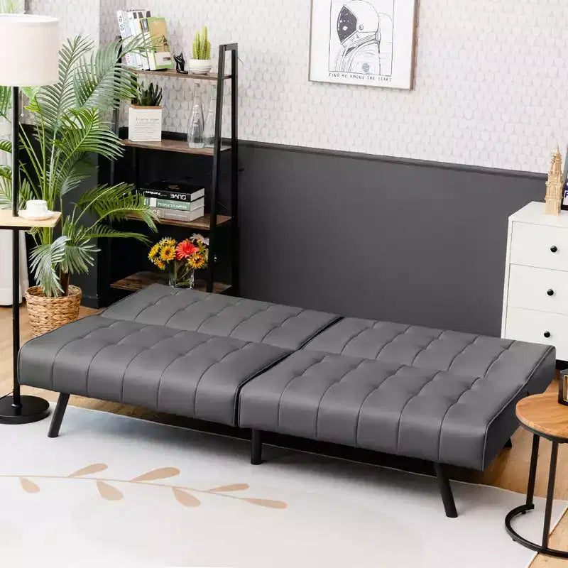 Futon Divano Letto in Ecopelle Convertibile Pieghevole per Soggiorno Bianco/Nero/Grigio