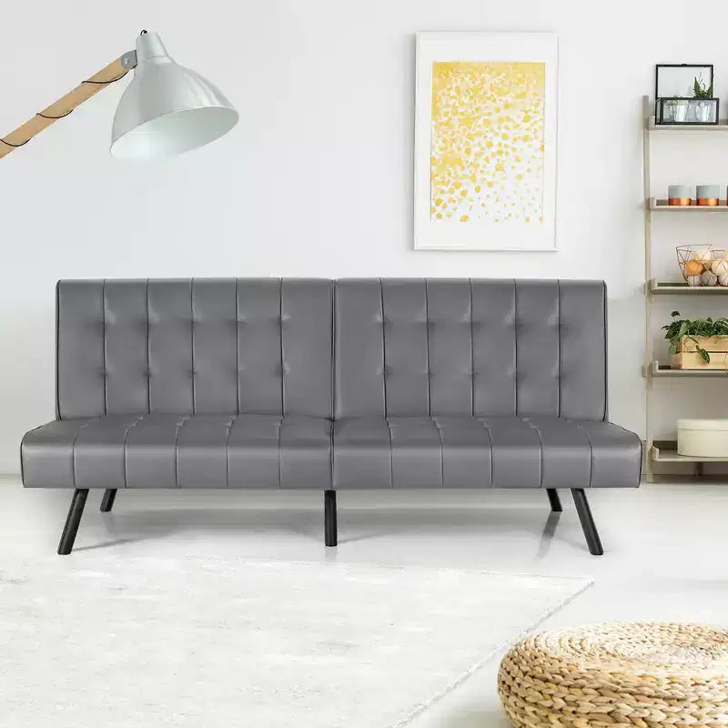 Futon Divano Letto in Ecopelle Convertibile Pieghevole per Soggiorno Bianco/Nero/Grigio