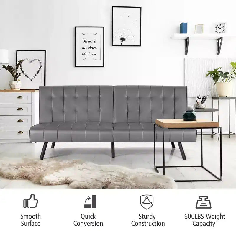 Futon Divano Letto in Ecopelle Convertibile Pieghevole per Soggiorno Bianco/Nero/Grigio