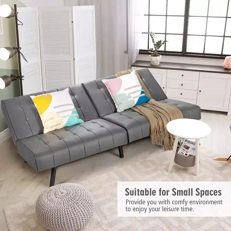 Futon Divano Letto in Ecopelle Convertibile Pieghevole per Soggiorno Bianco/Nero/Grigio