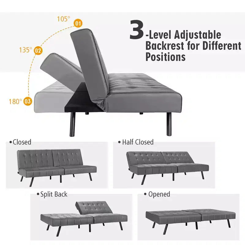 Futon Divano Letto in Ecopelle Convertibile Pieghevole per Soggiorno Bianco/Nero/Grigio