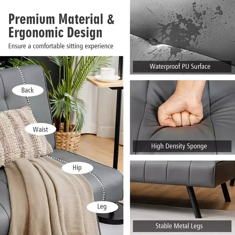 Futon Divano Letto in Ecopelle Convertibile Pieghevole per Soggiorno Bianco/Nero/Grigio