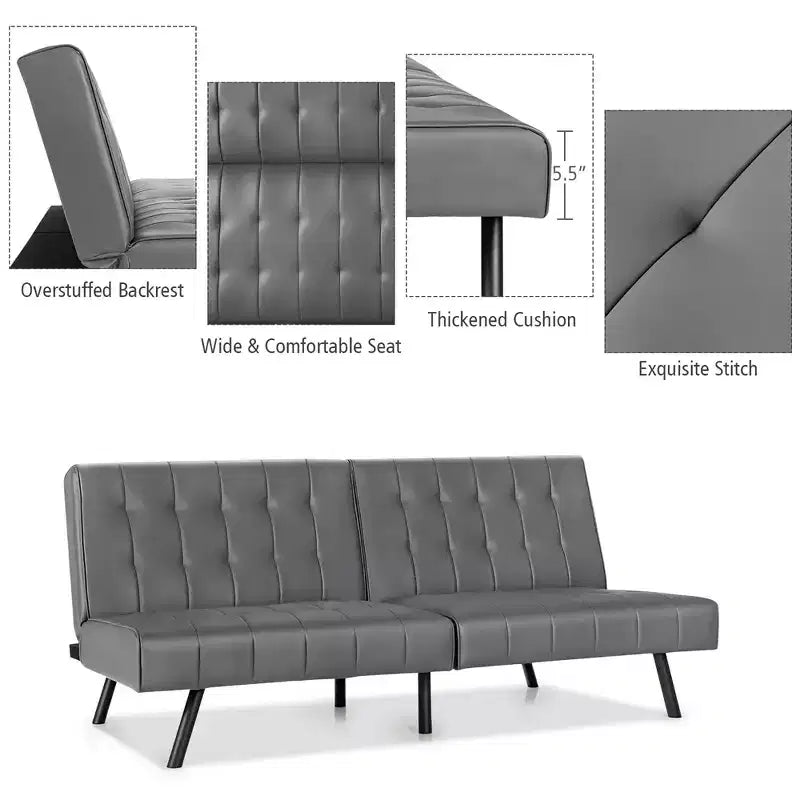 Futon Divano Letto in Ecopelle Convertibile Pieghevole per Soggiorno Bianco/Nero/Grigio