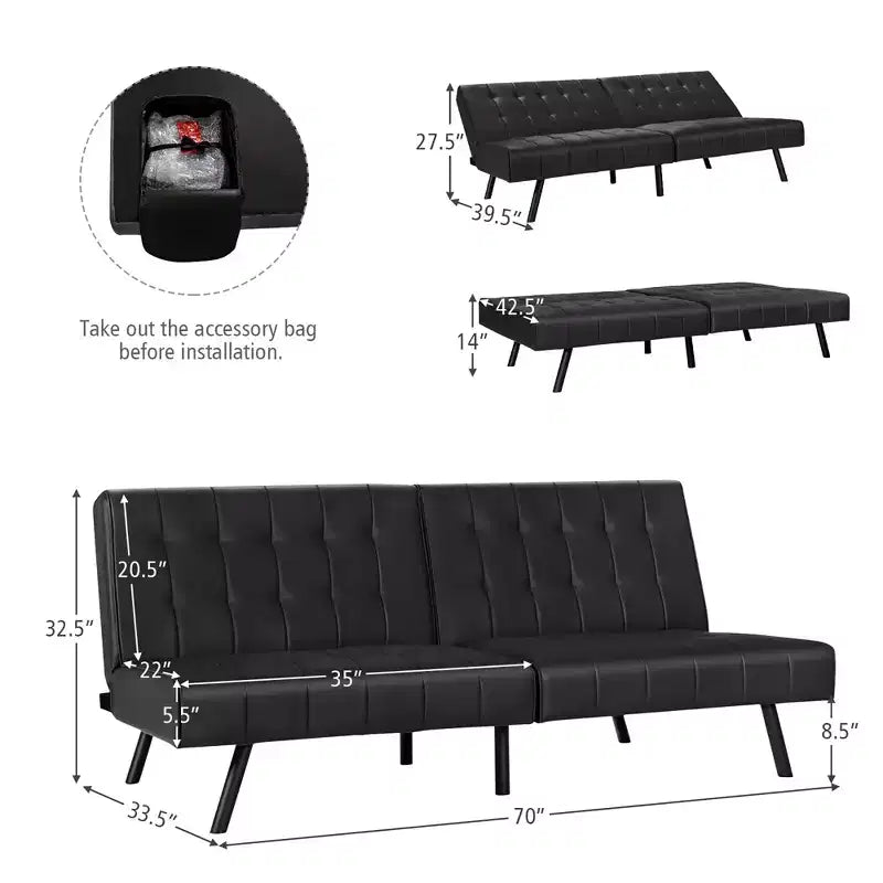Futon Divano Letto in Ecopelle Convertibile Pieghevole per Soggiorno Bianco/Nero/Grigio