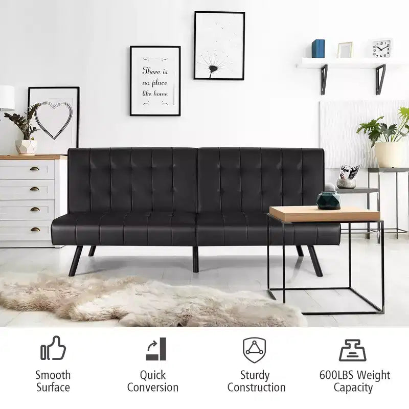 Futon Divano Letto in Ecopelle Convertibile Pieghevole per Soggiorno Bianco/Nero/Grigio
