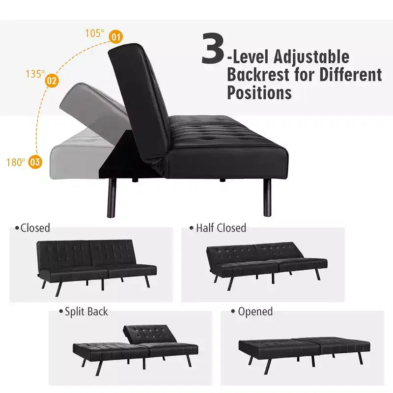 Futon Divano Letto in Ecopelle Convertibile Pieghevole per Soggiorno Bianco/Nero/Grigio