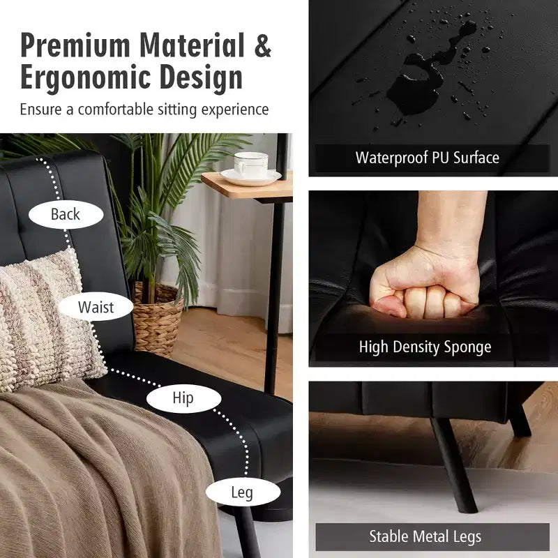 Futon Divano Letto in Ecopelle Convertibile Pieghevole per Soggiorno Bianco/Nero/Grigio