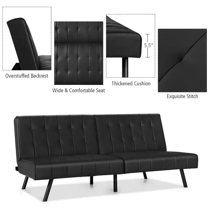 Futon Divano Letto in Ecopelle Convertibile Pieghevole per Soggiorno Bianco/Nero/Grigio