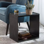 Tavolino laterale/finale industriale anticato color nichel, 20 x 12, con contenitore, nero, per soggiorno, camera da letto, comodino, ingresso, casa