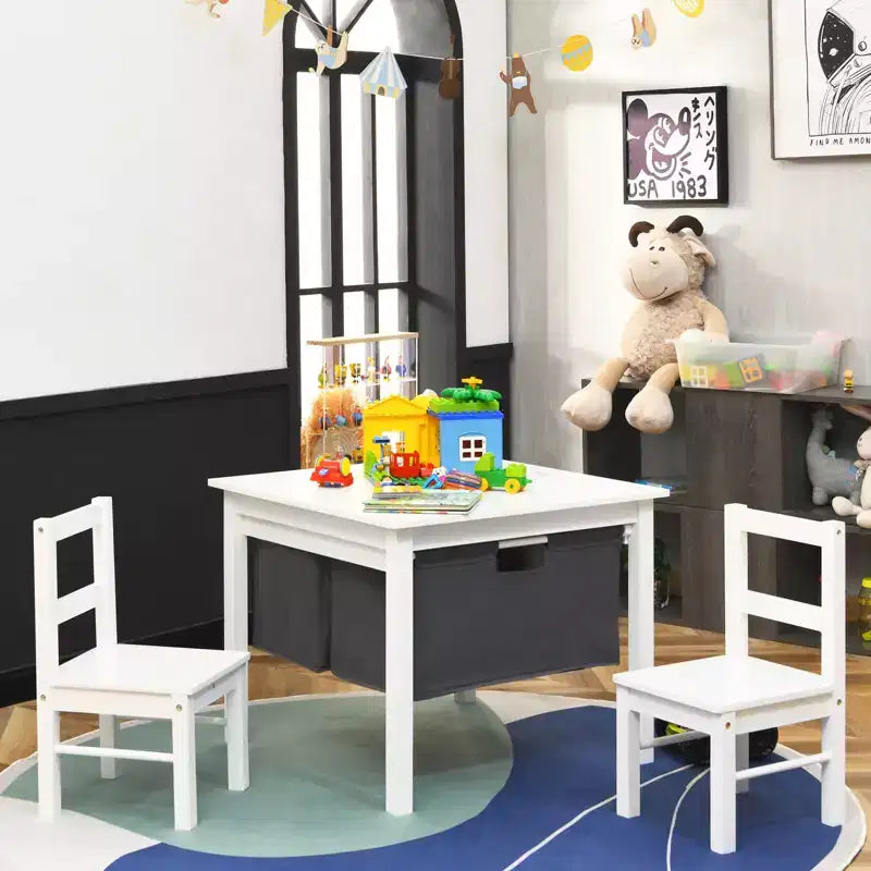 Tavolo Attività per Bambini 2-in-1 e 2 Sedie con Contenitore, Tavolo per Costruzioni
